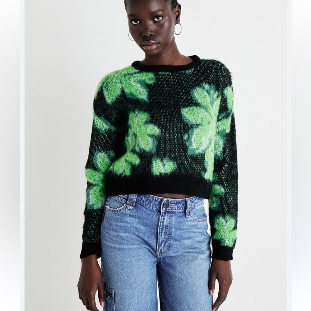 Noisy May Shamrock Black Green Pullover Sweater Women’s Large